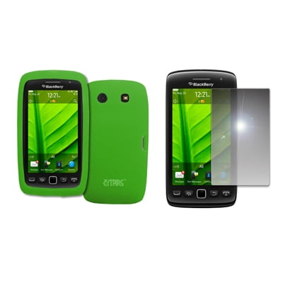 9850 Screen Protectors EMPIRE Neon Green Silicone Skin Case Cover + Mirror Screen Protector for BlackBerry Torch 9850 ()