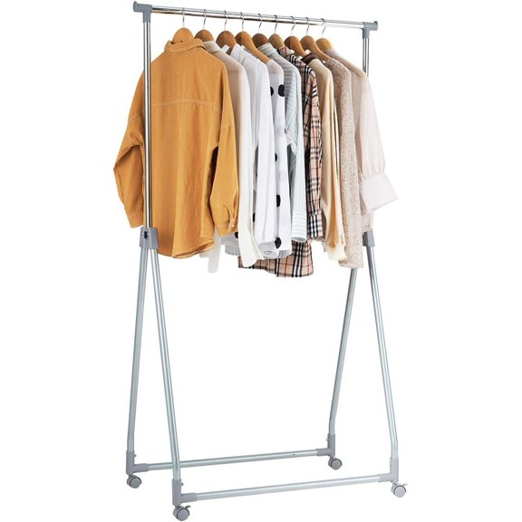HarmonyStrings Extendable Garment Rack, Heavy Duty Foldable Clothes Rack with Adjustable Hanging Rod, Rolling Clothes Hanger for Home Office (Silver)