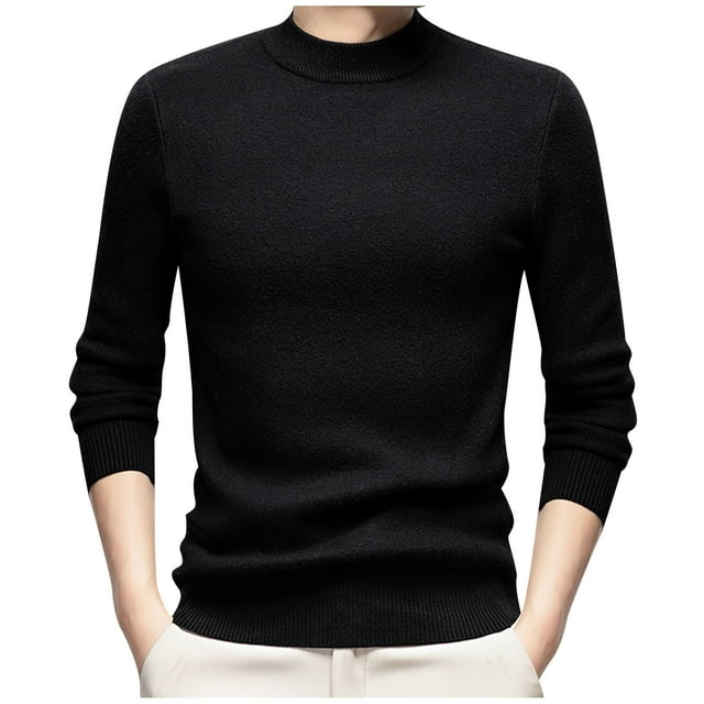 cfhntfmh Mens Crewneck Sweaters Winter Warm Fleece Long Sleeve Mock Neck Base Layer Pullovers Slim Thermal Knit Sweaters