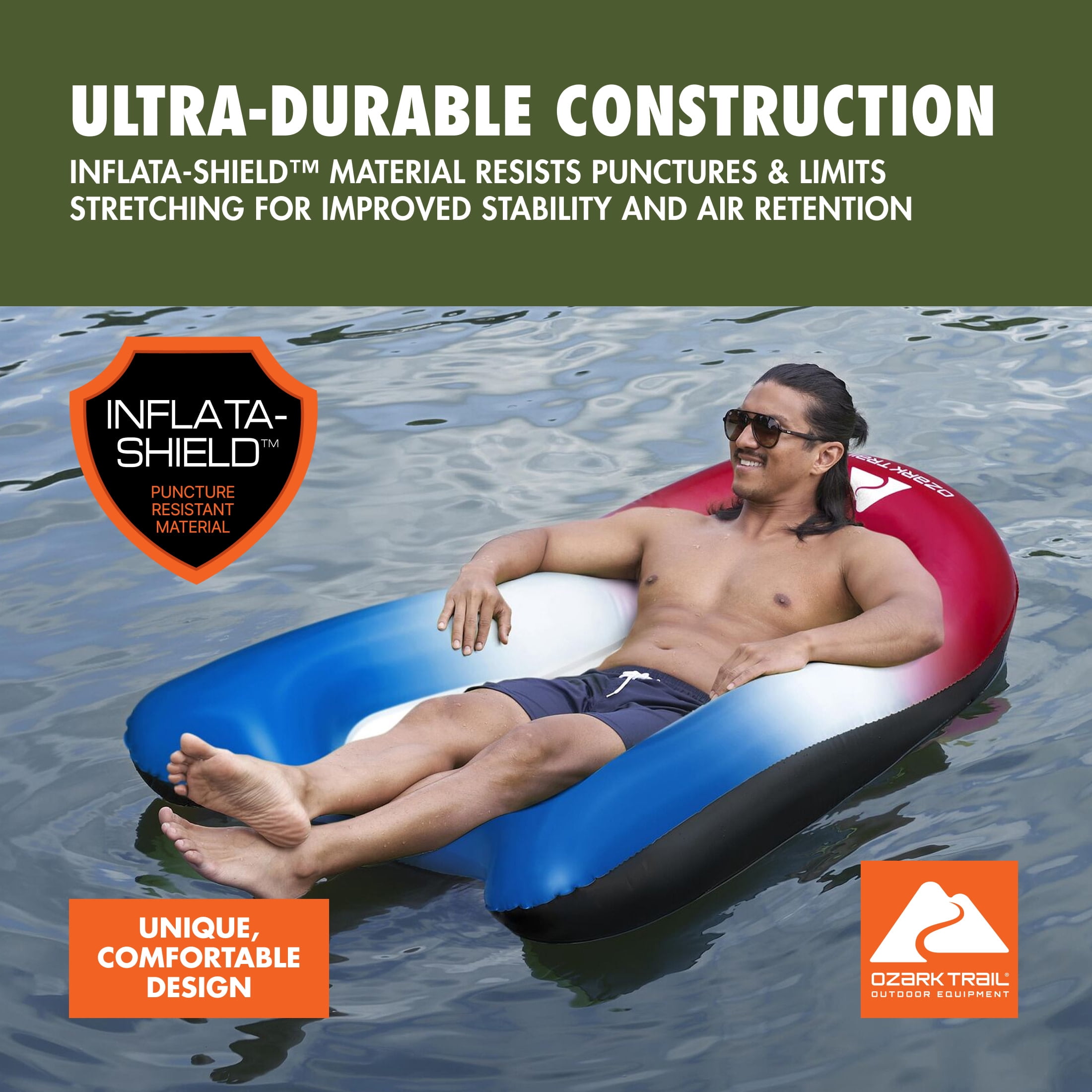 (4 pack) Ozark Trail Easy Float Inflatable Lounge, Patriotic