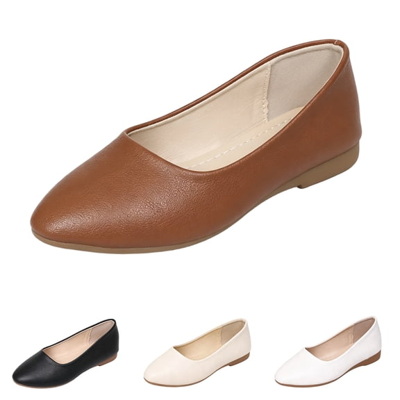 Domzle Ballet Flats for Women, Dressy Casual Slip On Flat Shoes with Pointed Toe, Comfortable Ballerina Flats for Work Office Wedding Daily Wear Brown