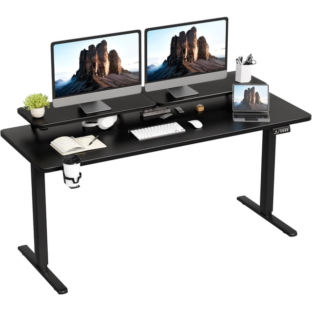Homall Electric Standing Desk with Monitor Stand - 63 x 27 Inch Height Adjustable Home Office Computer Desk,Black
