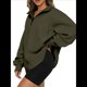 thumbnail image 2 of Sudadera de Entrenamiento de con Media Cremallera para Mujer, de Gran Tamaño, de Larga, Color Liso, con Hombros Caídos. Verde S, 2 of 5