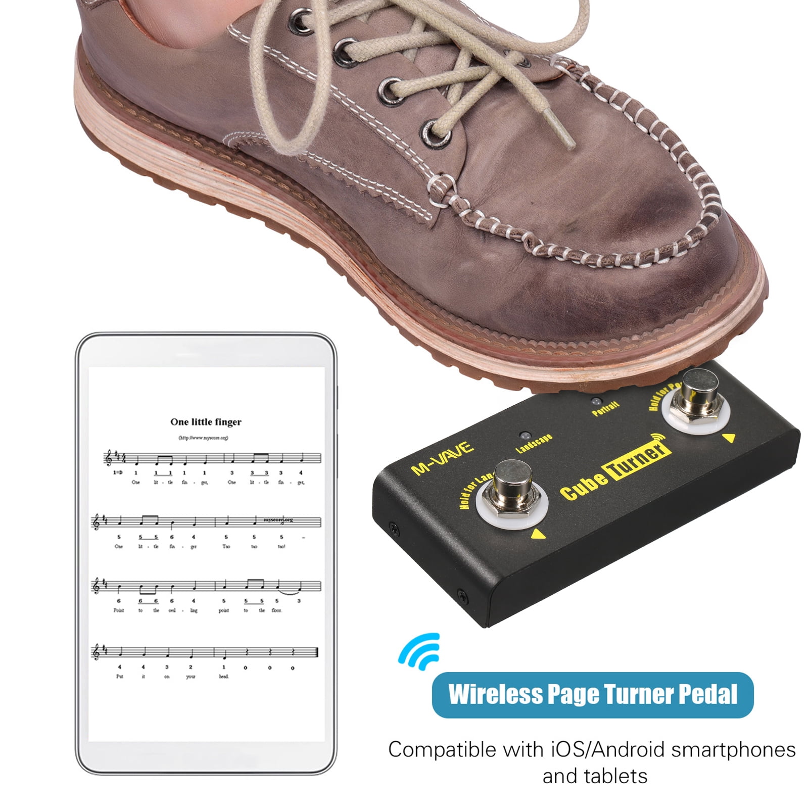 M-VAVE Cube Turner Wireless Page Turner Pedal Rechargeable Sheet Turner Supports Looper Connection Compatible with Android iOS Smartphones Tablets