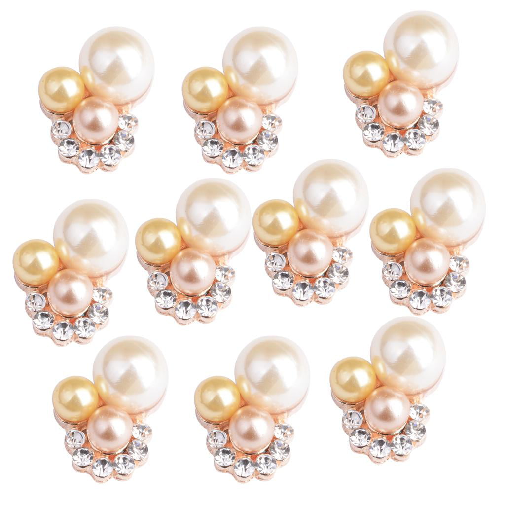 10pcs Pearl Diamante Crystal Flower Buttons Flatback Crafts Embellishment 