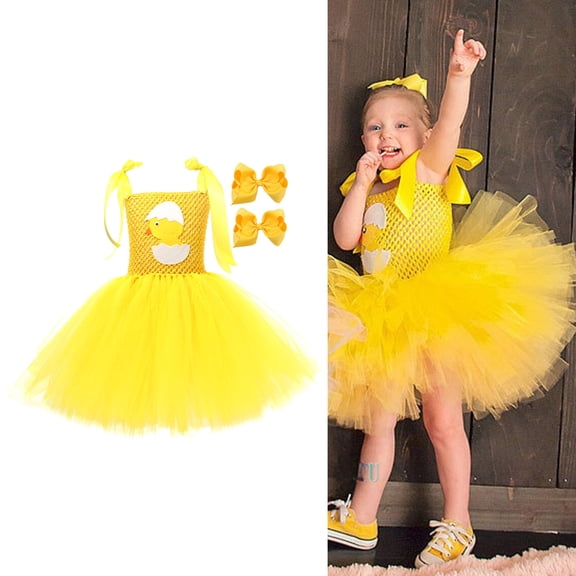 Girls Easter Sleeveless Tutu Tulle Dresses and Headband Set Dress up Performance Dancewear Girl Clothes Size 6-7 Years