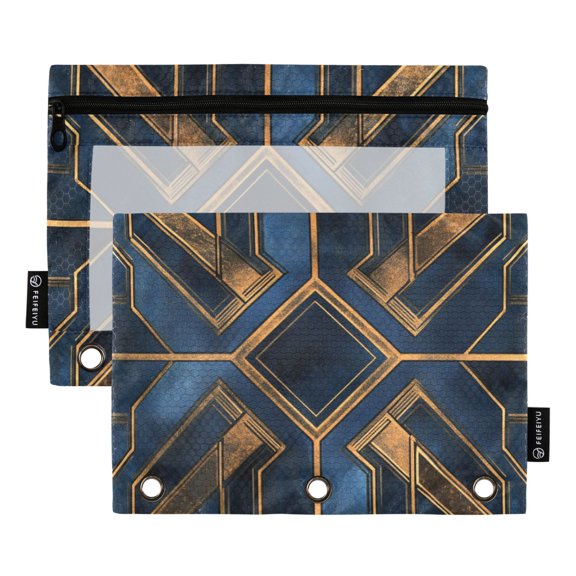 FORMRS 2 Pack Pencil Pouch for 3 Ring Binder with Clear Window Zipper Case, Elegant Geometric Pattern