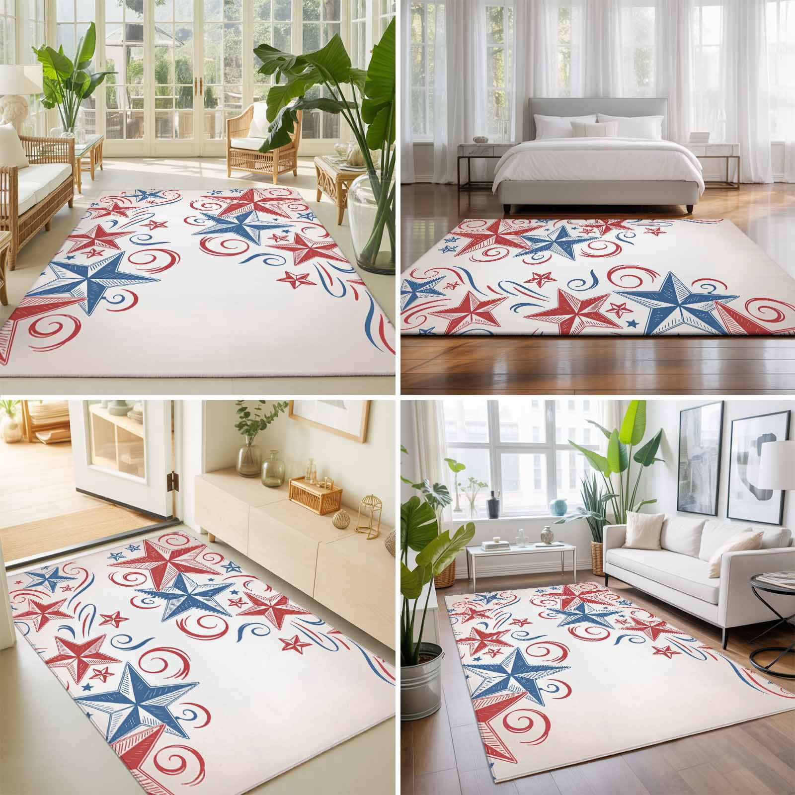 Area Rugs 5'x7', American Star Carpet Runner Indoor Outdoor Rugs Home Decor Aesthetic, Blue Red Patriotic 4th of July Ombre Non Slip Mats Washable Accent Rug for Living Room Bedroom