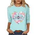 thumbnail image 2 of Qulqfy Scoop Neck Womens Graphic T Shirts Causal Love Heart Slim Fit 3/4 Length Sleeve Tunic Vacation Basics Spring Tops for Women L, 2 of 5