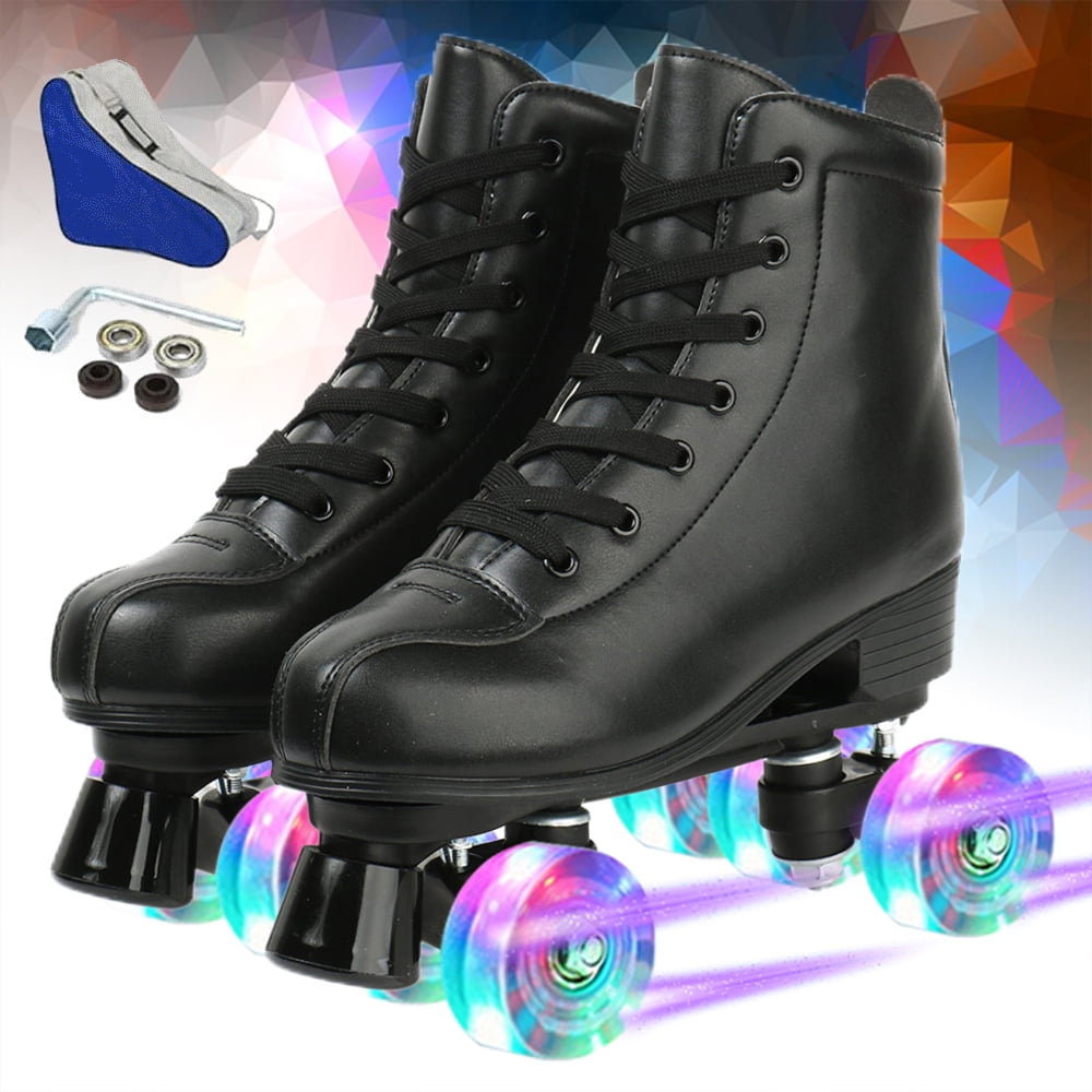 Roller Skates For Women Men 2 in 1 PU Leather Four Wheels Roller Skates Shoes Multifunctional Double Row Roller Skates Shoes for Girls Indoor Outdoor Unisex Adult