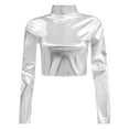 thumbnail image 4 of UJNDER Women's Metallic Long Sleeve Tops Shiny Stretch Neck Clubwear Slim Fit Tops for Women Silver S, 4 of 4