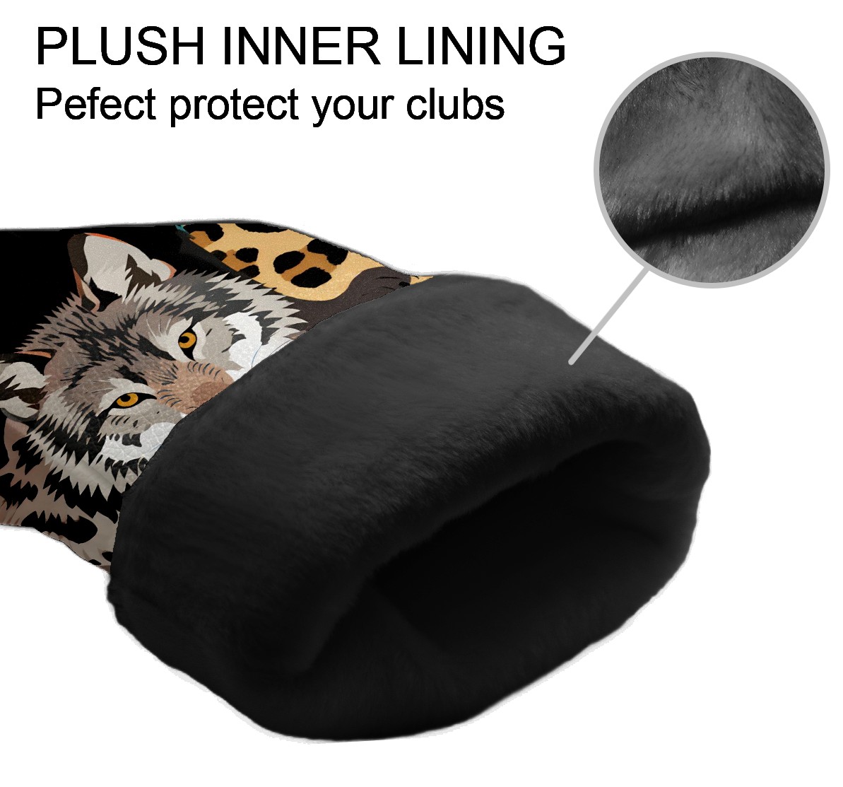 Golf Club Head Cover for Driver, Hybrid, Putter - Premium PU Leather, Waterproof, Scratch-Resistant, Velvet Lining, Unisex Gift (Wolf Leopard)