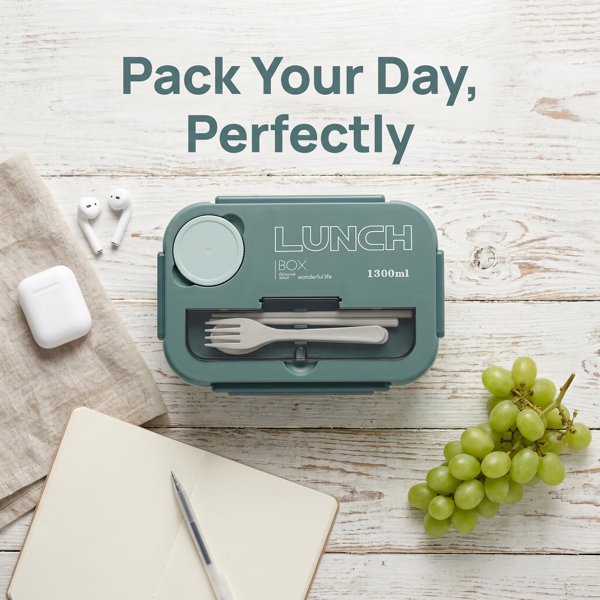 Unique Bargains Leakproof Meal Bento Lunch Box with Utensil Slot Dip Cup Green