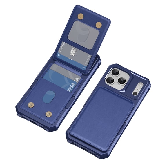 for iPhone 17 Pro Case Wallet Credit Card Holder, Back Pocket Flip Kickstand Phone Cover Premium PU Leather TPU Bumper Anti-Scratch Shockproof Protective Rugged Shell, Darkblue