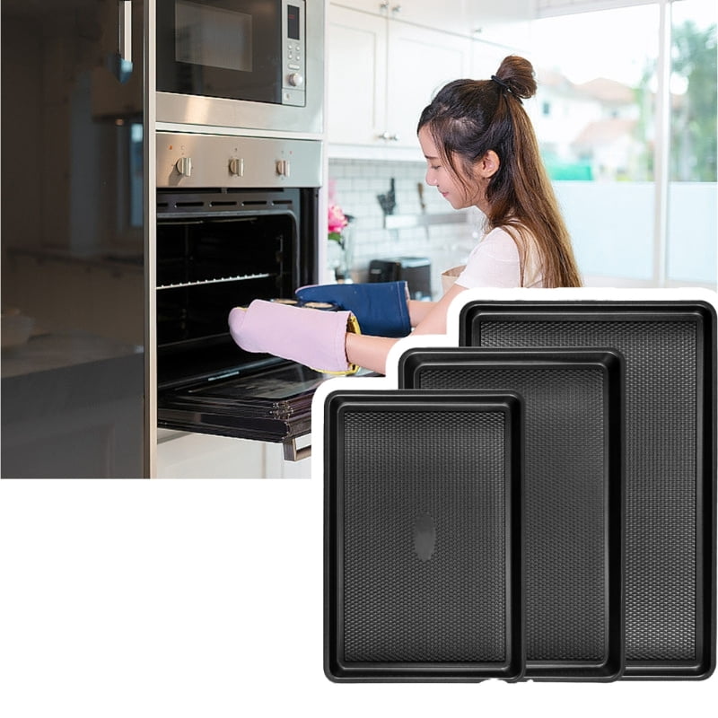 【3-Pack】Carbon Steel Baking Sheets Set for Oven, Perfect for Baking Bread, Cakes & Roasting for Home Kitchen