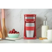 Mixpresso Personal Single-Serve Coffee Maker & 14oz Travel Mug, Drip Small Coffee Maker & Tumbler, Auto Shut Off & Reusable Filter, Red Coffee Maker Compatible with Coffee Grounds