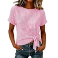 thumbnail image 5 of Admvng Women's Gingham Blouse Short Sleeve Side Tie Knot Waist Cropped Plaid Casual Tops, 5 of 5