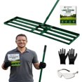 thumbnail image 1 of Lawn Leveling Rake Kit with Work Gloves, Safety Glasses and DIY Guide, 45”x10” Ground Plate, 78” Adjustable Long Handle, Stainless Steel Lawn Leveler for Soil Sand Yard Tool Kit, 1 of 7