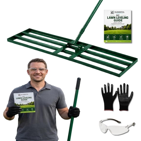 Lawn Leveling Rake Kit with Work Gloves, Safety Glasses and DIY Guide, 45”x10” Ground Plate, 78” Adjustable Long Handle, Stainless Steel Lawn Leveler for Soil Sand Yard Tool Kit