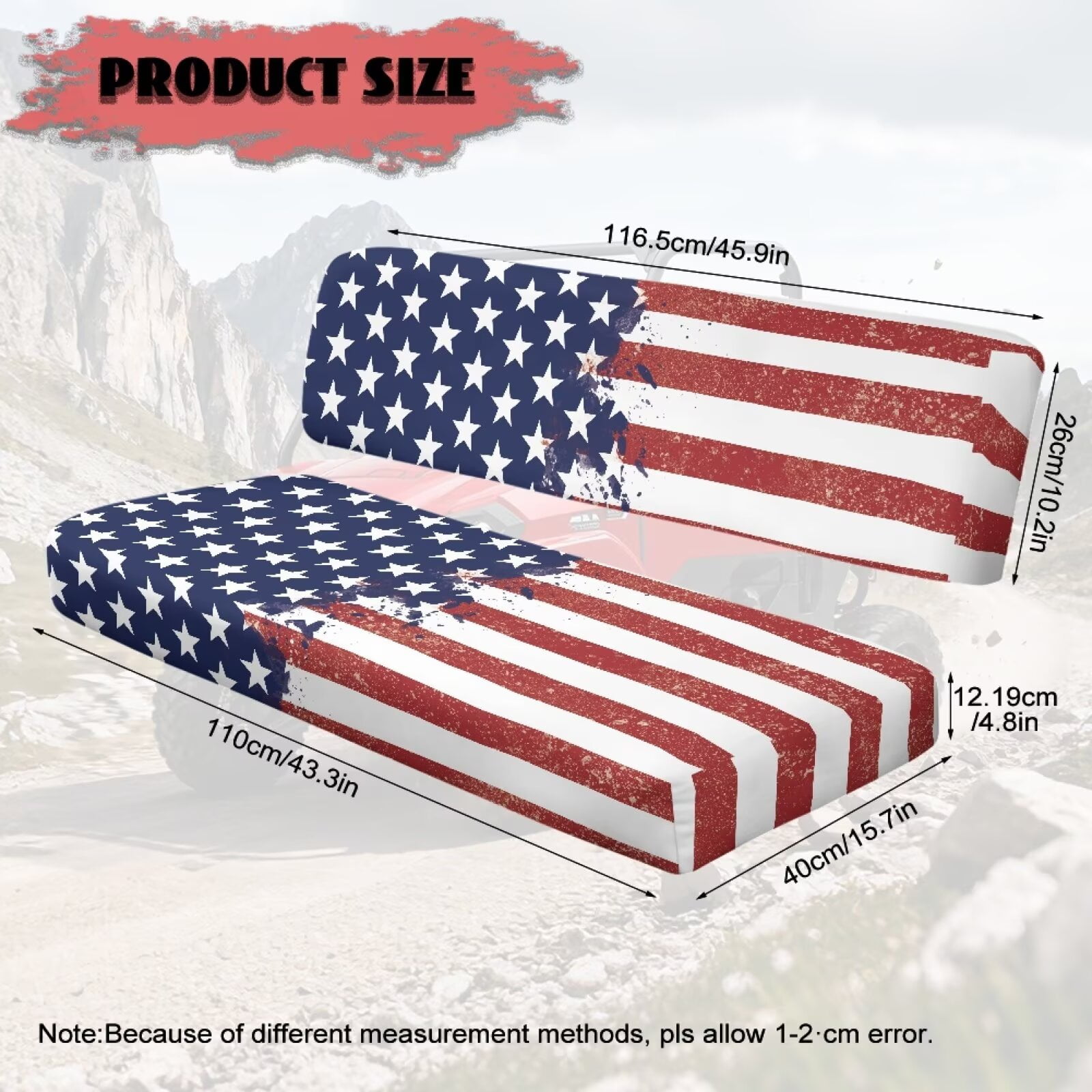 Uorisanigo UTV Seat Covers Set Universal American Flag Print Seat Pad Cover for Kawasaki Mule 4010 4x4 SE 2016-2018, UTV Bench Seats Cover Accessories, Breathable Padded Protector