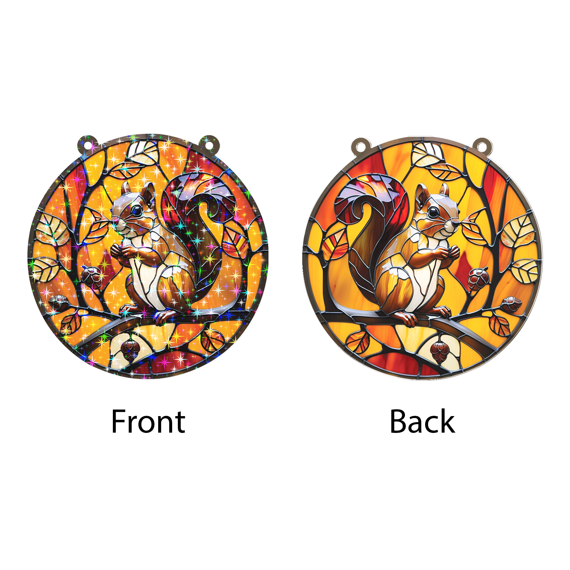 89Bloom Squirrel Stained Glass Hologram Ornament, Stained Glass Suncatcher Ornaments Home Decor, Holographic Ornaments
