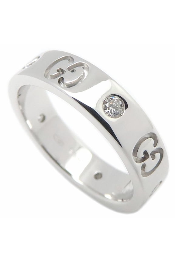 Pre-Owned GUCCI Icon Ring, 5-Diamond Size #9, 18K White Gold, Women's, Item Number 295547
