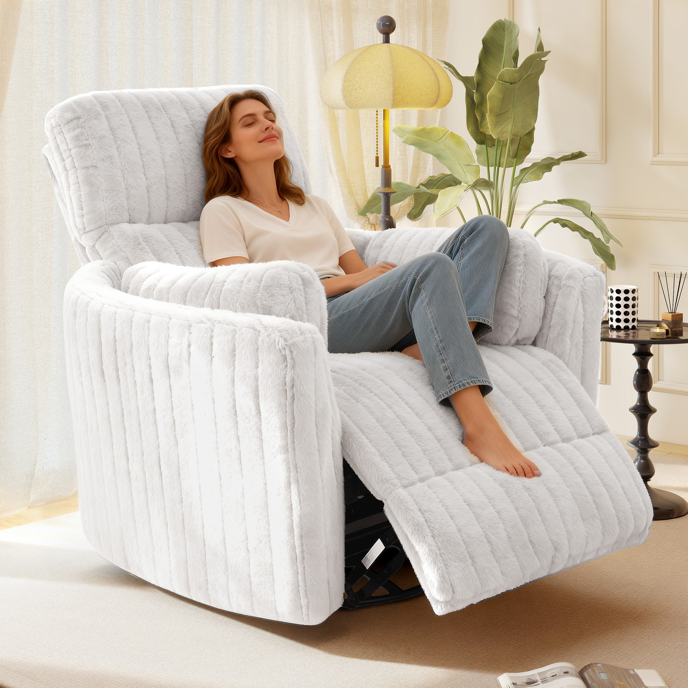 Aukfa Swivel Rocking Glider Power Recliner Chair with 24" Wide Seat & Type-C & USB Ports, White