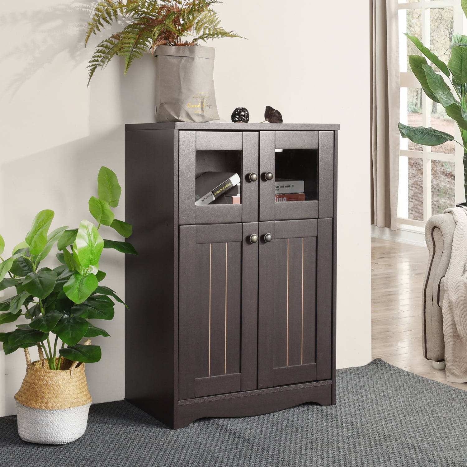 Kepooman Floor Storage Cabinet, Free Standing Kitchen Cupboard, Wooden Storage Cabinet with 2 Doors, Office Furniture, Brown Kepooman Floor Storage Cabinet, Free Standing Kitchen Cupboard, Wooden Storage Cabinet with 2 Doors, Office Furniture, Brown
