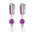 thumbnail image 2 of Galaxy Gold 14K White Gold 4.15 Carat Freshwater Pearl and Natural Amethyst Huggie Earrings - February Birthstone - Peace & Wisdom - Fine Jewelry for Women, 2 of 2