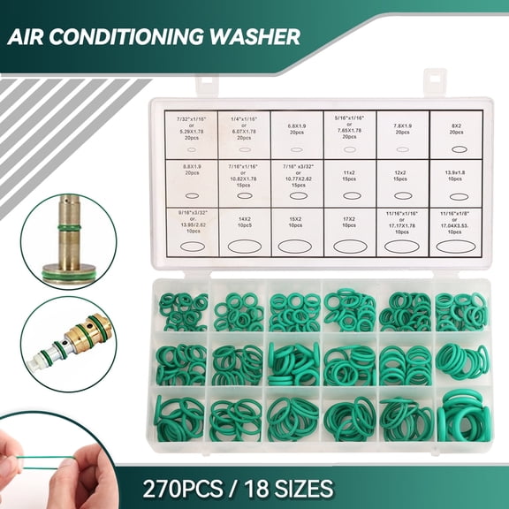 270Pcs 18 Sizes Seal O-Ring Set Car Air Conditioning Rubber Washer Assortment Kit Green