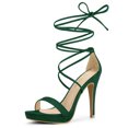 thumbnail image 1 of Sandalias Cordón Arriba Plataforma Tacones De Aguja Para Mujeres Verde Esmeralda 36, 1 of 6