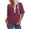 thumbnail image 3 of Women's 3/4 Sleeve Shirts V Neck Loose Fitting Tops Casual Solid Color Tshirts  Basic Tunic Summer Ladies Tops, 3 of 8