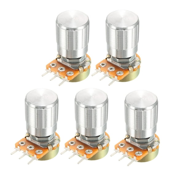 5Pcs, 100K Ohm Variable Resistors Carbon Film Taper Potentiometer with Knob