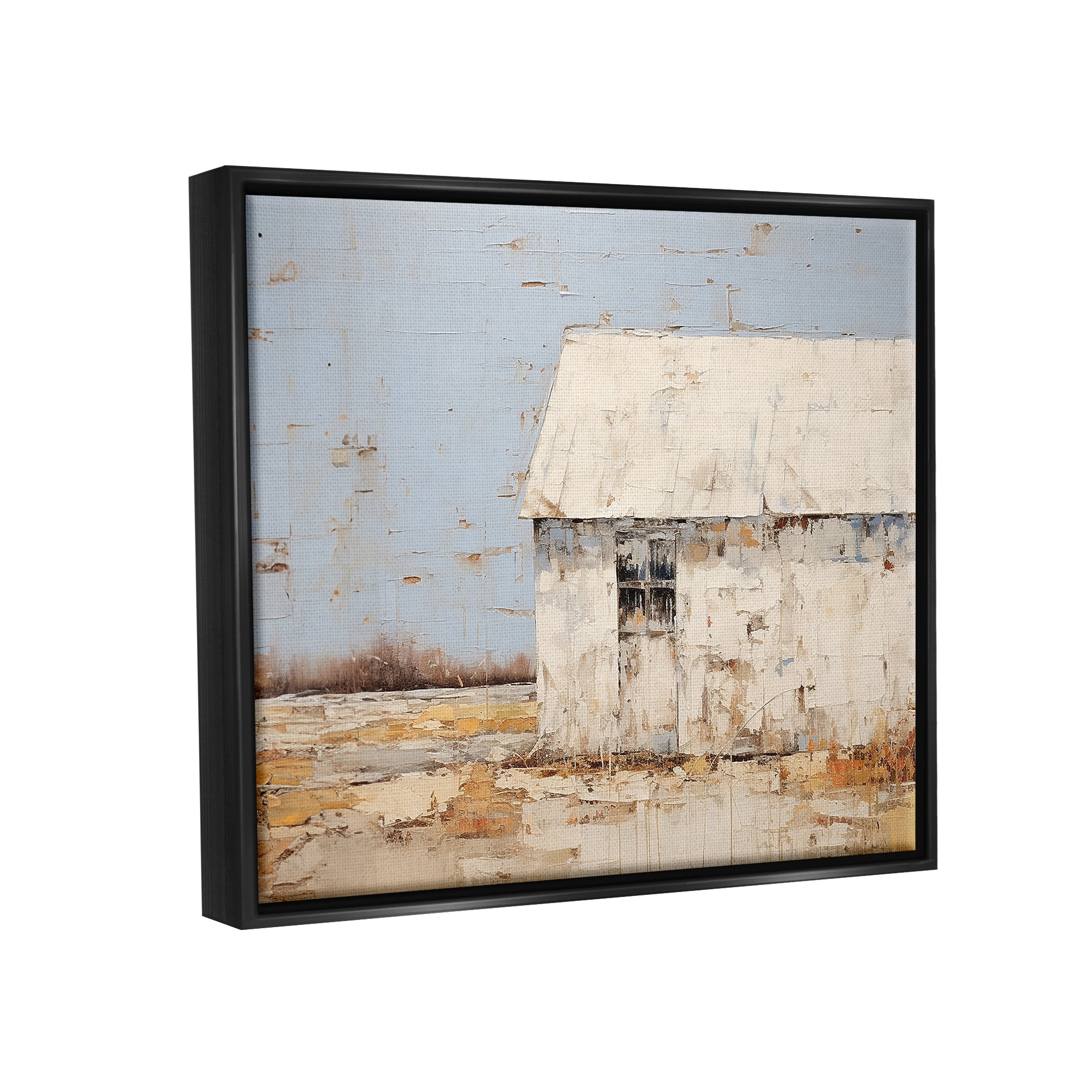 Stupell Industries Rustic White Barn Abstract Painting Black Floater Framed Canvas Art Print Wall Art, 31 x 25