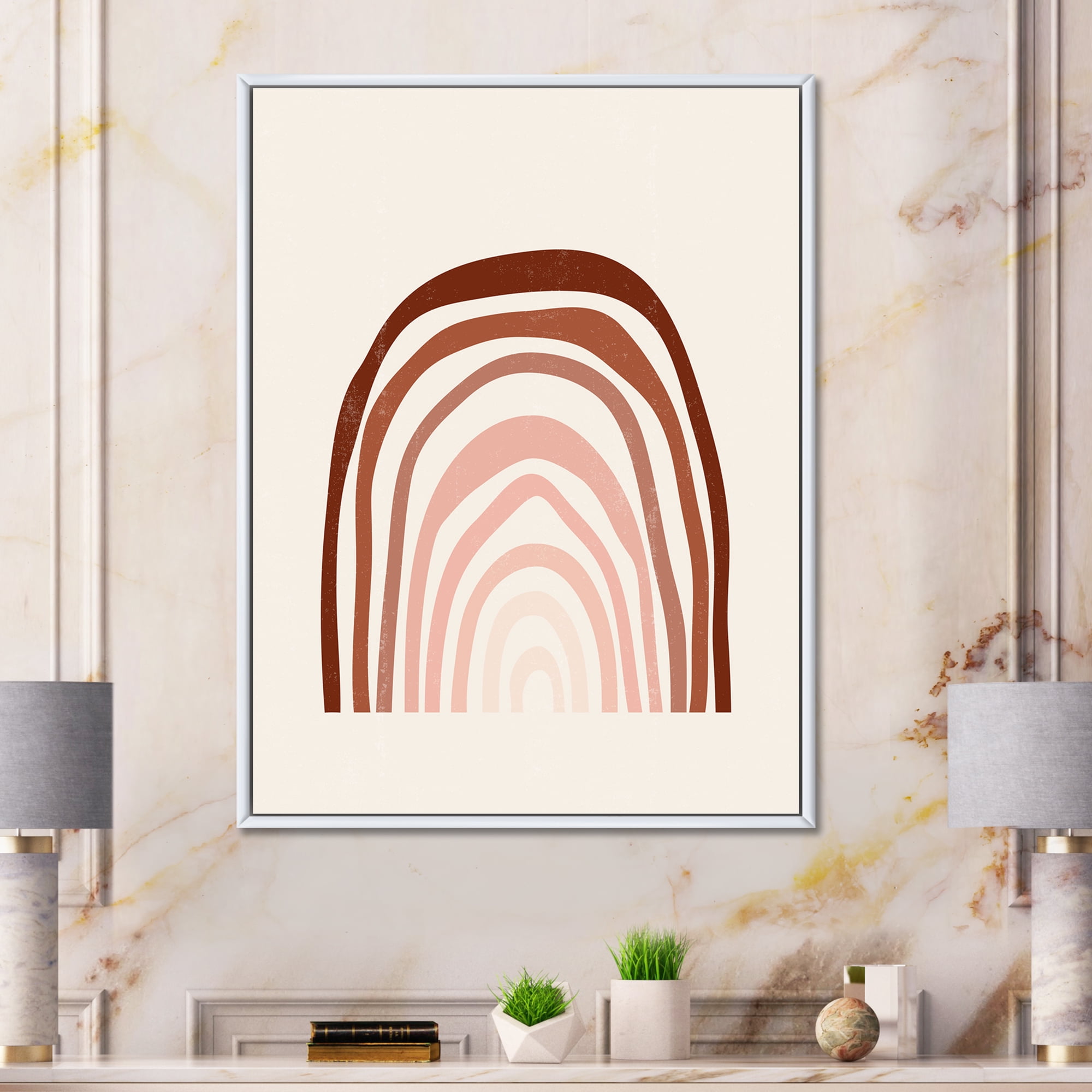 Designart 'Terracotta Minimalist Boho Art Rainbow I' Modern Framed Canvas Wall Art Print