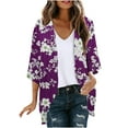 thumbnail image 3 of lcziwo Todays Sale, Ladies Plus Size Summer Work Clothes Kimono 2025 Floral Print Puff Sleeve Cardigans Loose Cover Up Chiffon Cardigan Casual Blouse Tops Purple XL, 3 of 6