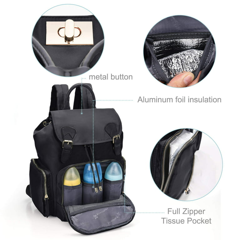 Hafmall Diaper Backpack, Leather Baby Diaper Bag with Changing Pad,  Stroller and
