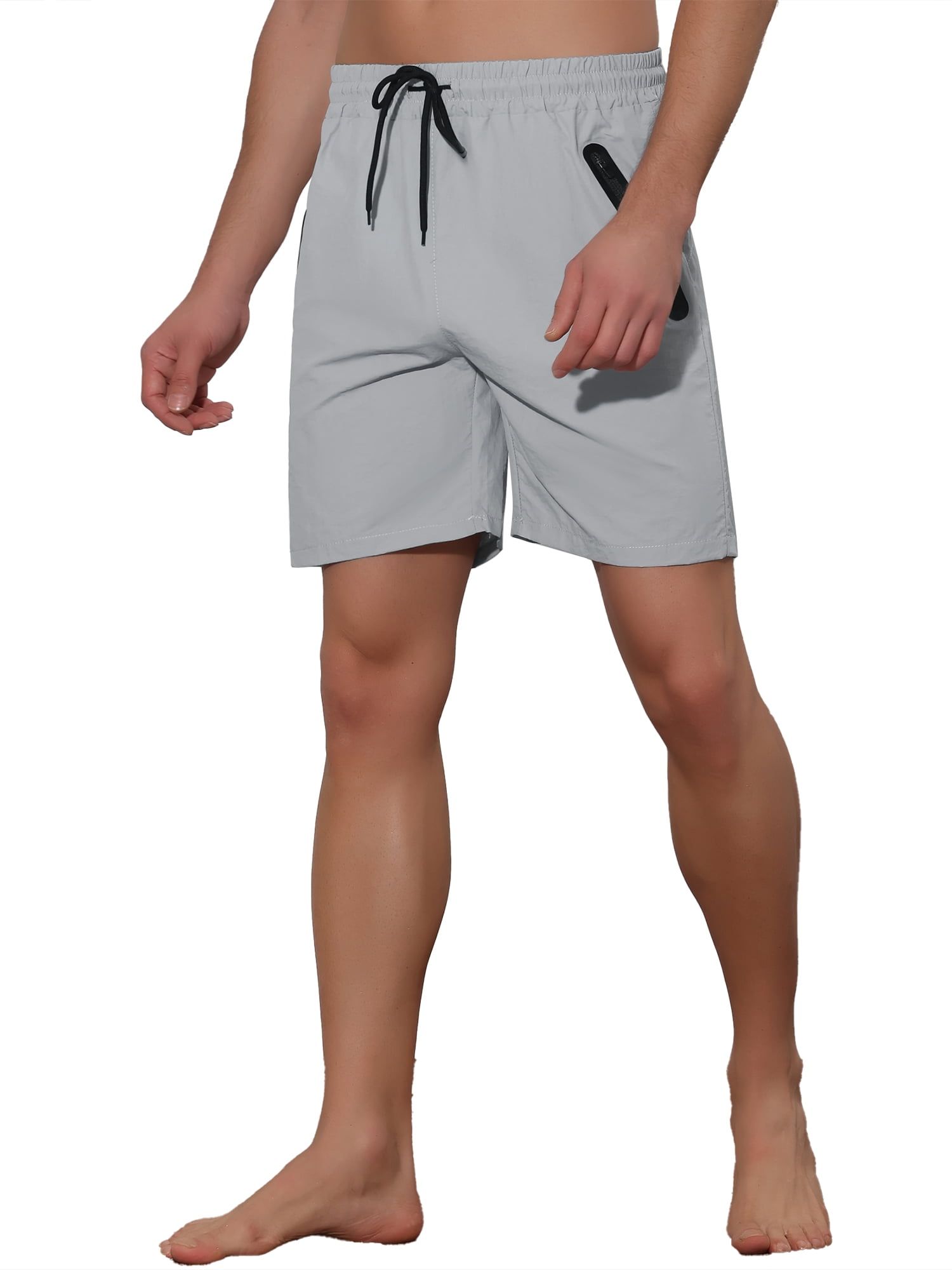 Unique Bargains Men's Solid Color Elastic Waistband Lightweight Swimwear Shorts 32 Gray