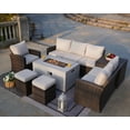 thumbnail image 6 of 7 Pcs PE Rattan Large Outdoor Patio Furniture Set with Fire Pit Table Modern Brown Conversation Sofa Set, 6 of 9