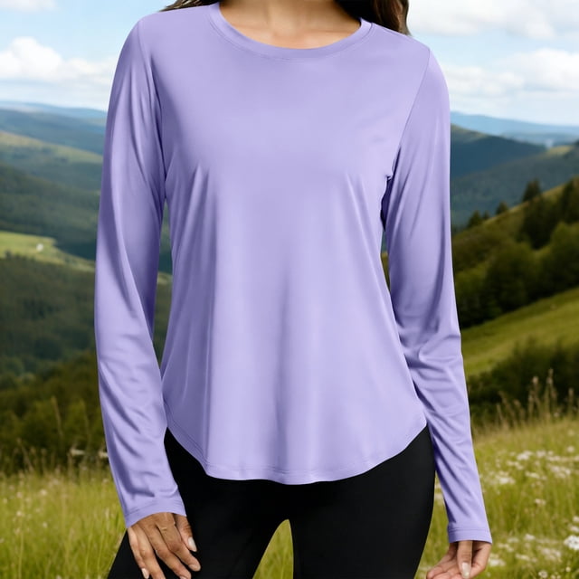 Xdegoge T-Shirts à Manches Longues Décontractés pour Femmes Col Ras du Cou Coupe Ample Chandails à Enfiler Hauts Doux Légers Respirants T-Shirts Basiques Entraînement Athlétique Course Yoga Chandails Tenue de Tous les Jours Tunique Unie