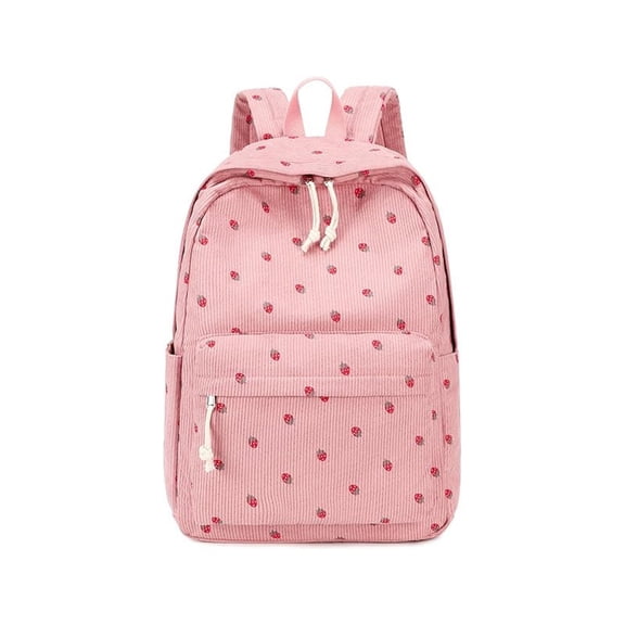 Pink Corduroy Backpack Large Capacity Vintage Laptop Bag Soft Fabric School Bookbag with Ergonomic Straps Lightweight Durable
