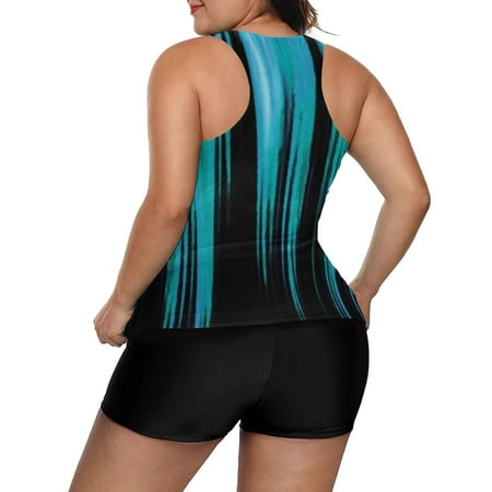 IDALL Tankini Swimsuits Bathing Suit Womens Racerback Color Block Print Tankini Swimsuits With Swim Capris Boyshorts Plus Size Swimsuit Two Piece Swimsuit High Waisted Bikini Sets Blue XL