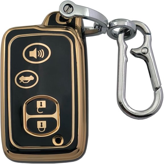 Key Fob Cover Compatible with Toyota Camry Avalon Corolla Highlander Prius RAV4 Venza Smart 4 Button Keychain Case Holder Protector,Black