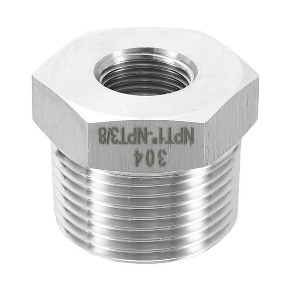 Uxcell 304 Stainless Steel Reducer Bushing 1" NPT Male x 3/8" NPT Female Hex Bushings Pipe Fittings Reducing Cast Pipe Adapter for Air Water Oil Gas Tube
