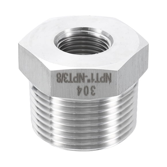 Uxcell 304 Stainless Steel Reducer Bushing 1" NPT Male x 3/8" NPT Female Hex Bushings Pipe Fittings Reducing Cast Pipe Adapter for Air Water Oil Gas Tube