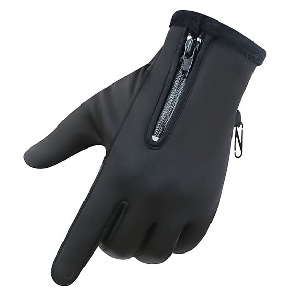 TELOLY Winter Gloves Women Warm Fleece Windproof Waterproof Antiskid Outdoor Sports Zipper Gloves Black L