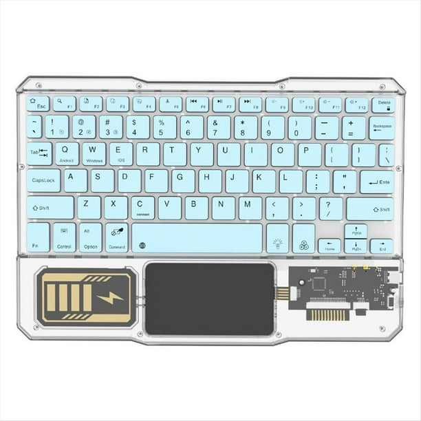 Teclado Inalámbrico Luminoso, Teclado Táctil Recargable, Teclados Bluetooth para Teléfono, PC, Tableta, Juegos, Azul