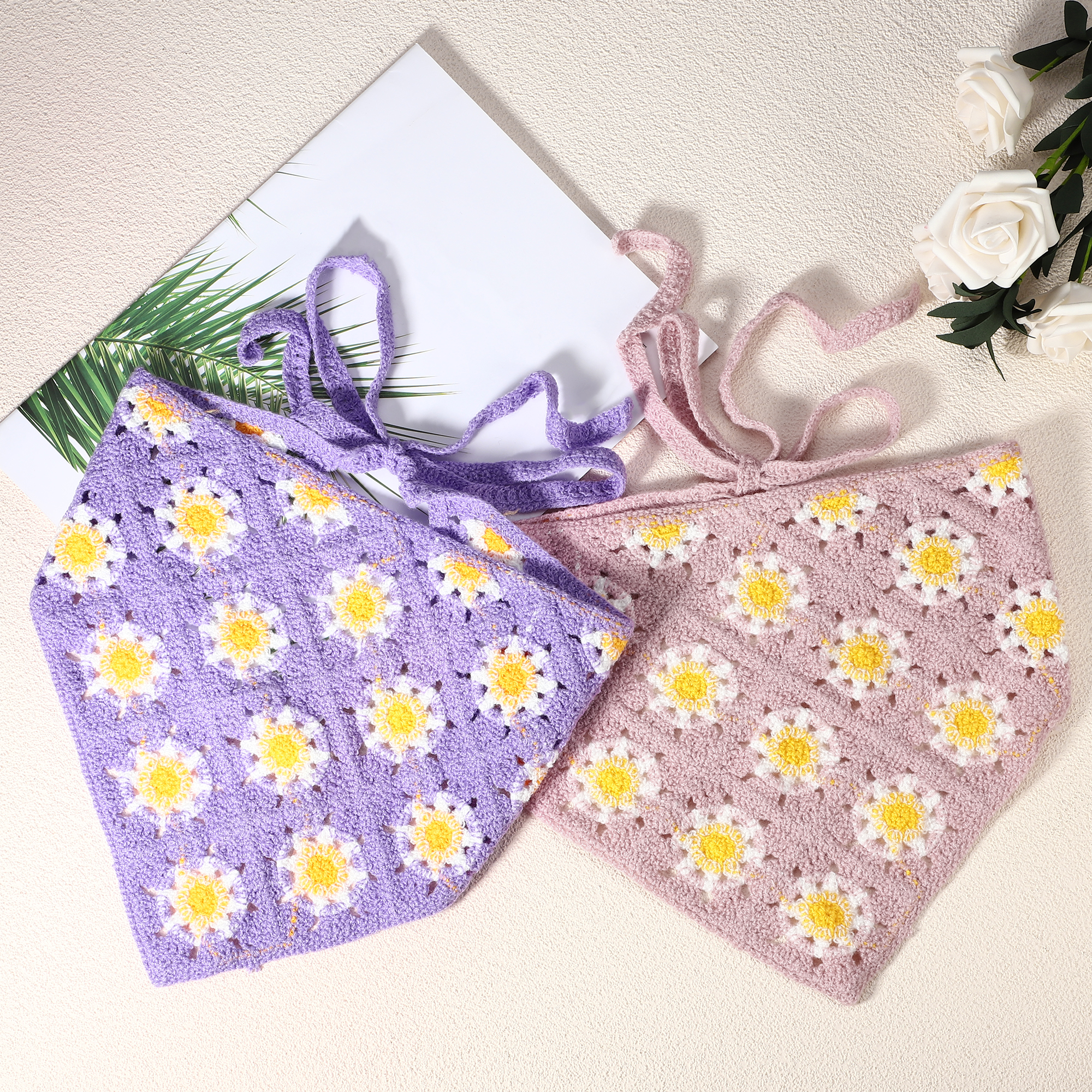 Unique Bargains 2pcs Knitted Head Kerchief for Hair Styling Decor Pink,Purple