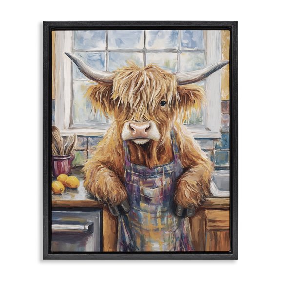 Stupell Industries Rustic Lodge Kitchen Time Chef Cow Black Floating Frame Canvas Art, 17 x 21, by Nina Blue