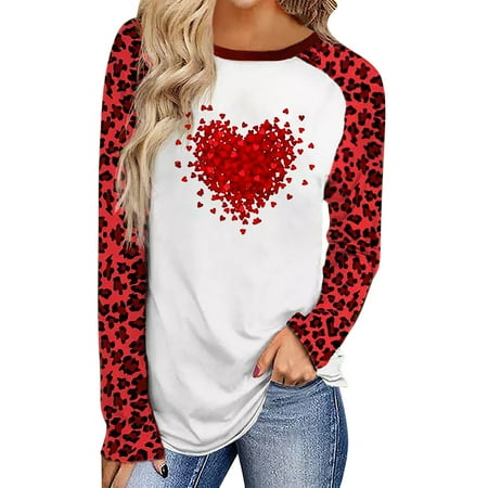 

ZHAGHMIN Women S Shirt Women S Valentine S Day Print Plus Size Printed T Shirt Casual Long Sleeved Top Leopard Print Shirt spring Tops For Women Womens Pajama Tops Long Tunics For Plus Size Women Flat